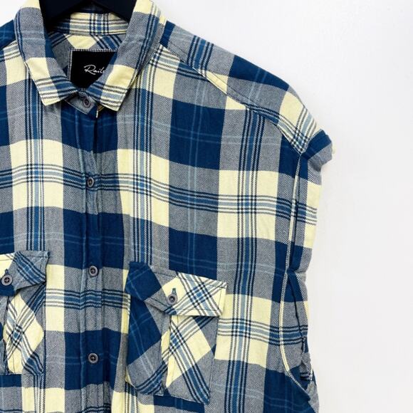 Rails x Free People | Button Down Cuffed Plaid Shirt Oversized Yellow Blue | S - Picture 5 of 10